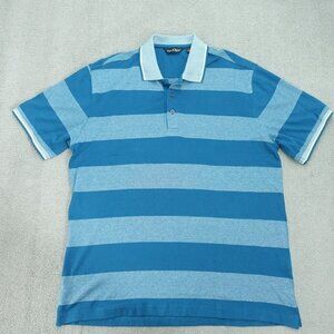 Kenneth Roberts Platinum Polo Shirt Men's Large Blue Striped Short Sleeve Cotton